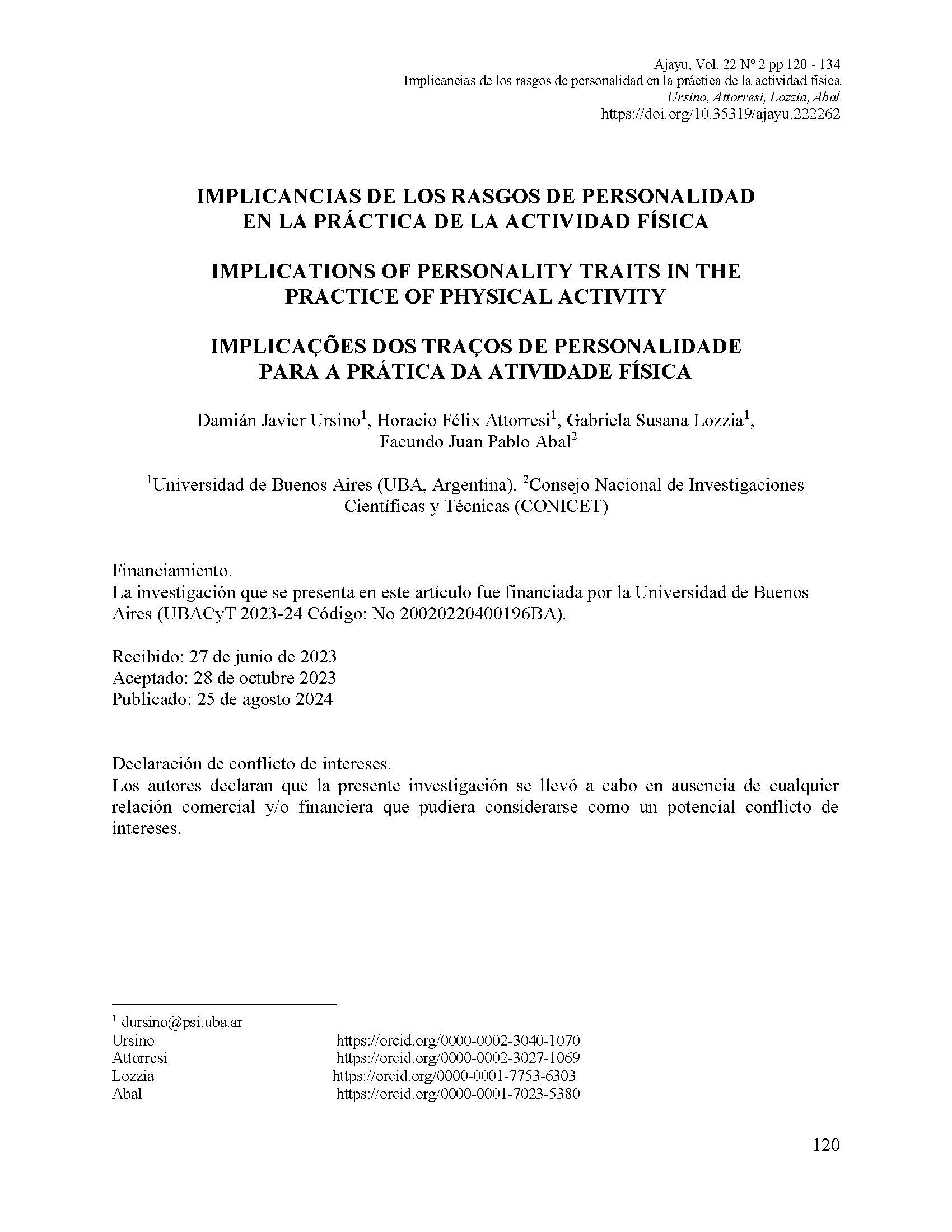 IMPLICANCIAS DE LOS RASGOS DE PERSONALIDAD EN LA PRÁCTICA DE LA ACTIVIDAD FÍSICA