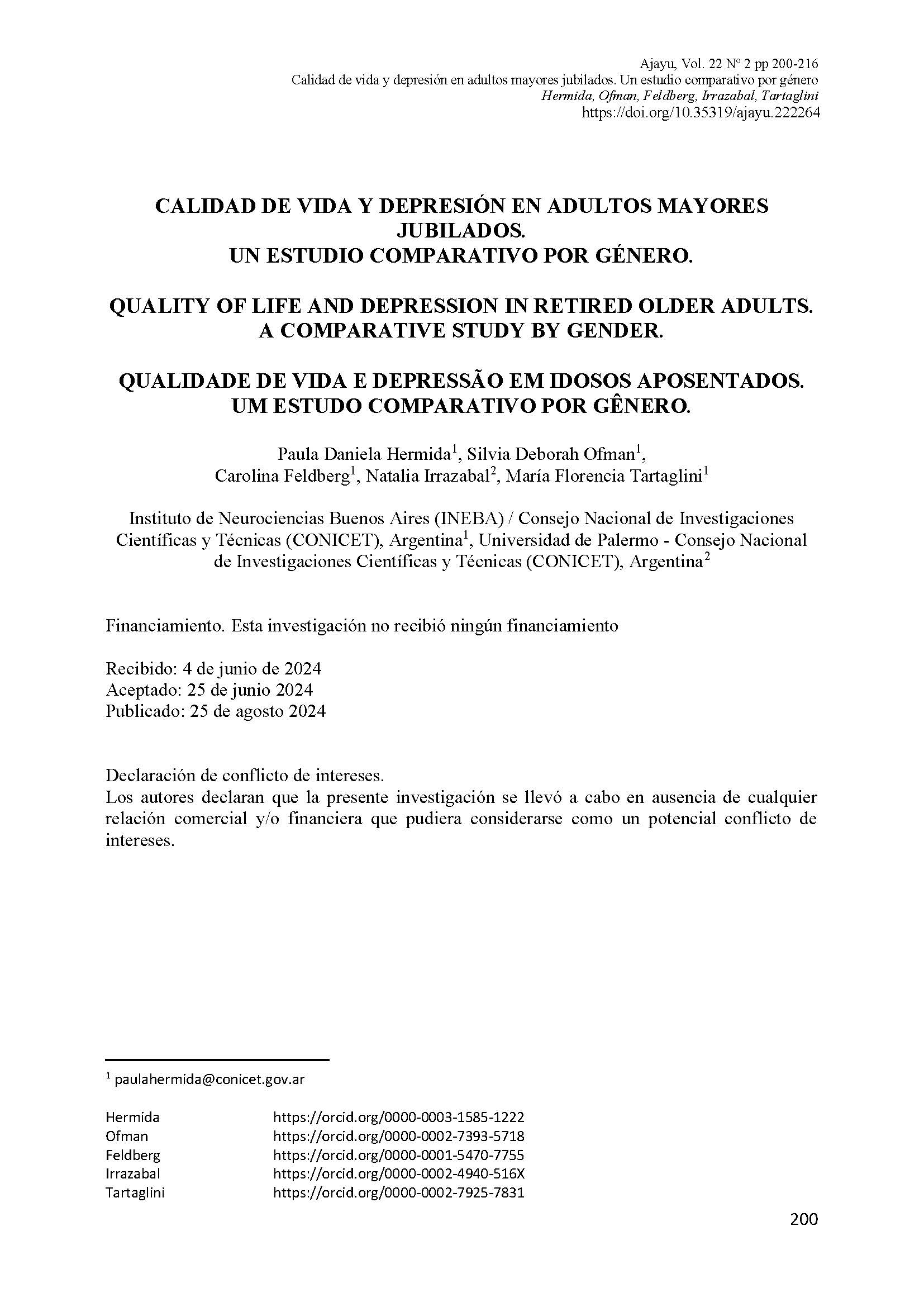 CALIDAD DE VIDA Y DEPRESIÓN EN ADULTOS MAYORES JUBILADOS