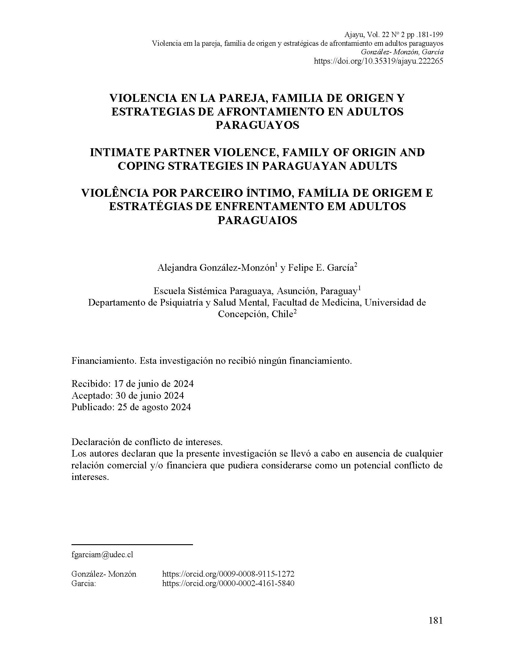 VIOLENCIA EN LA PAREJA, FAMILIA DE ORIGEN Y ESTRATEGIAS DE AFRONTAMIENTO EN ADULTOS PARAGUAYOS