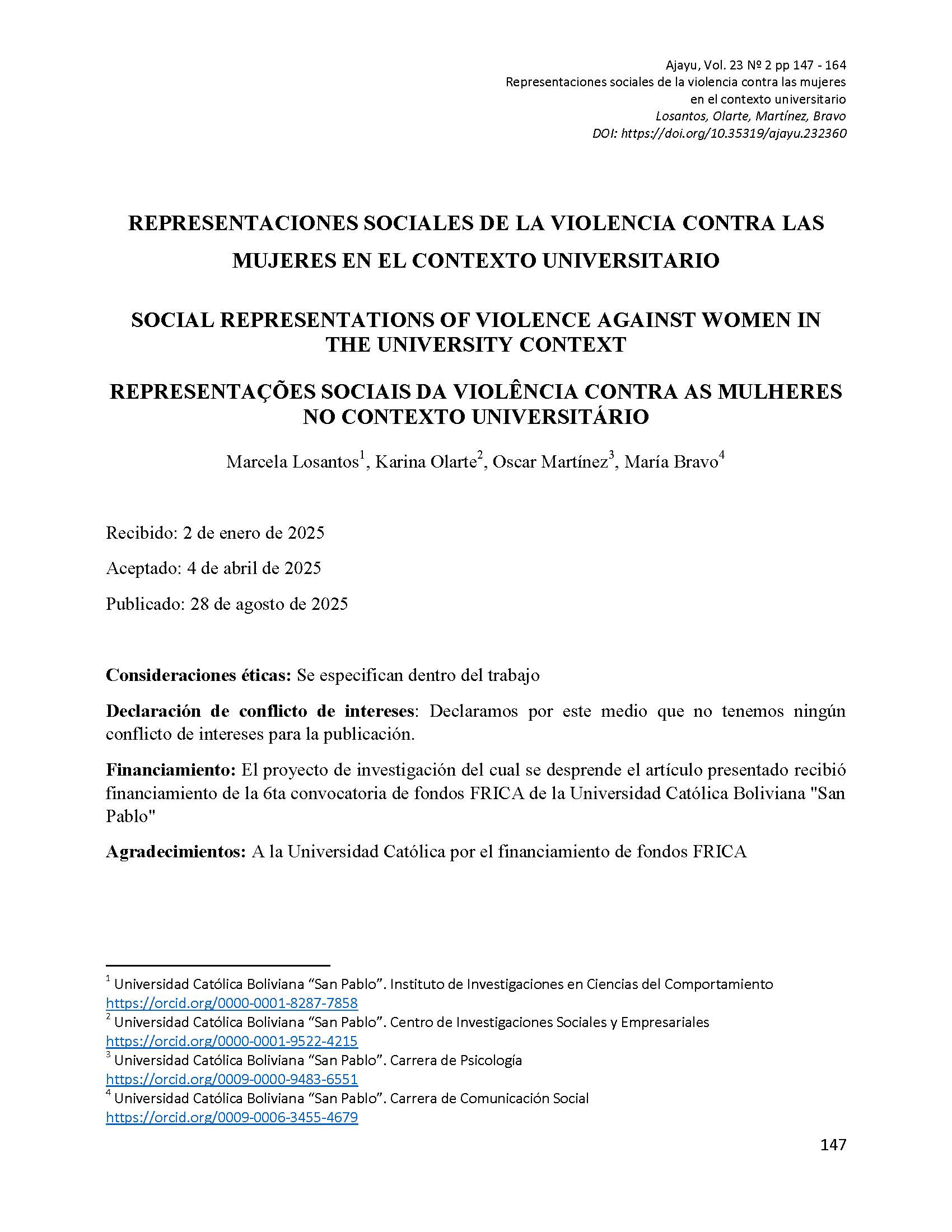 Representaciones sociales de la violencia contra las mujeres en el contexto universitario