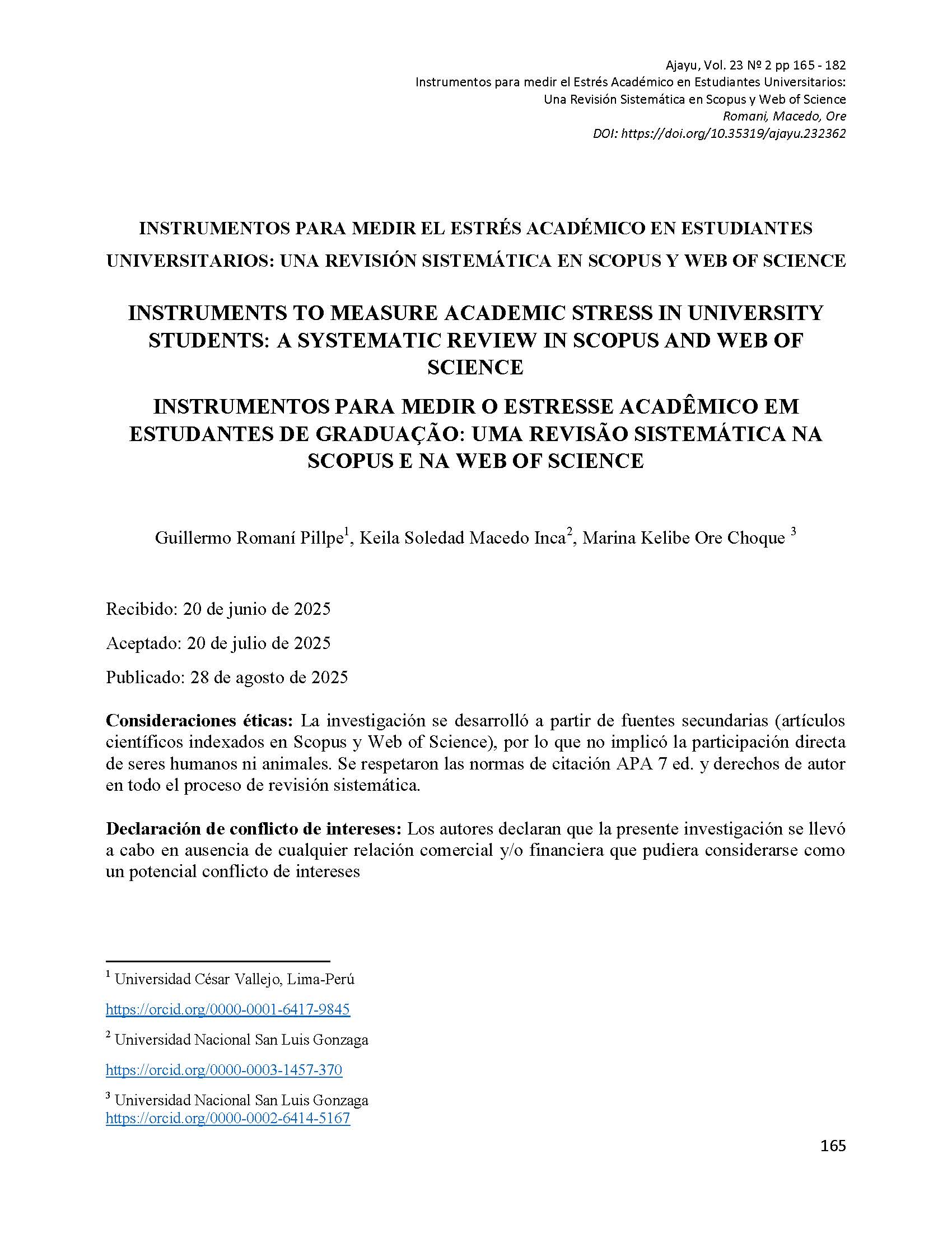 Instrumentos para medir el Estrés Académico en Estudiantes Universitarios: Una Revisión Sistemática en Scopus y Web of Science