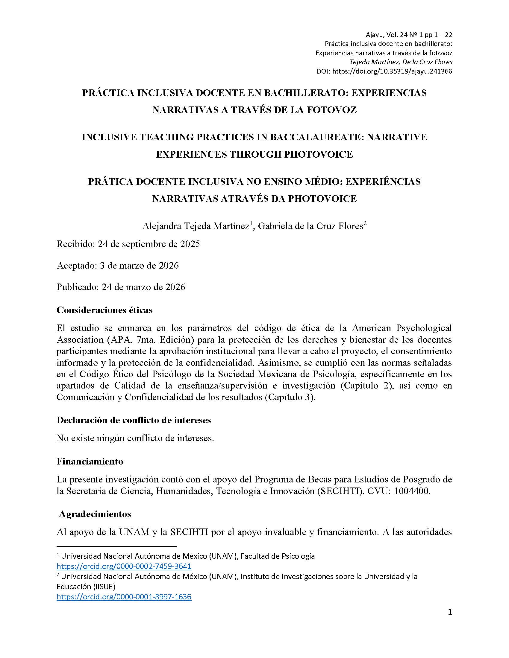 Práctica inclusiva docente en bachillerato: experiencias narrativas a través de la fotovoz