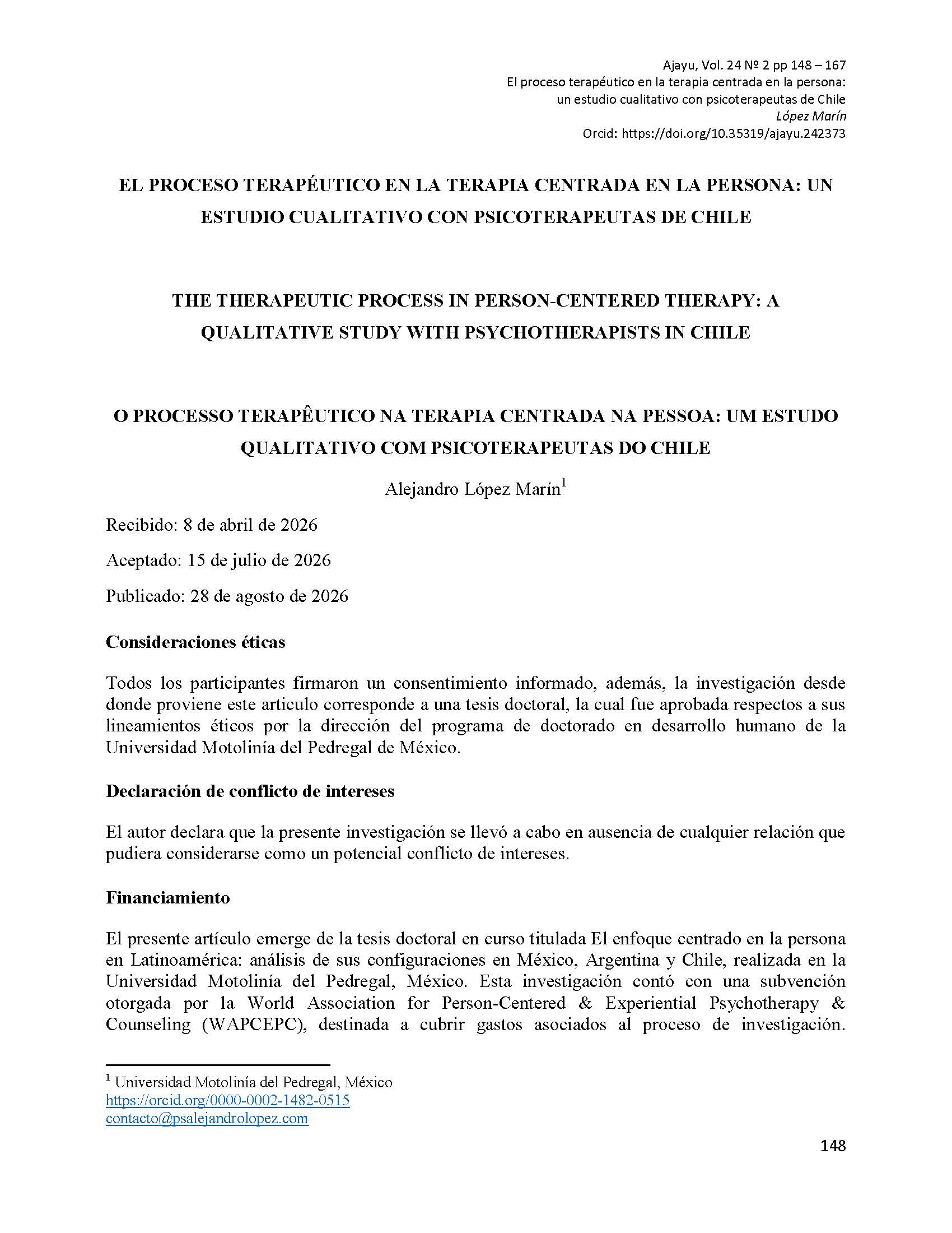 El proceso terapéutico en la terapia centrada en la persona: un estudio cualitativo con psicoterapeutas de Chile