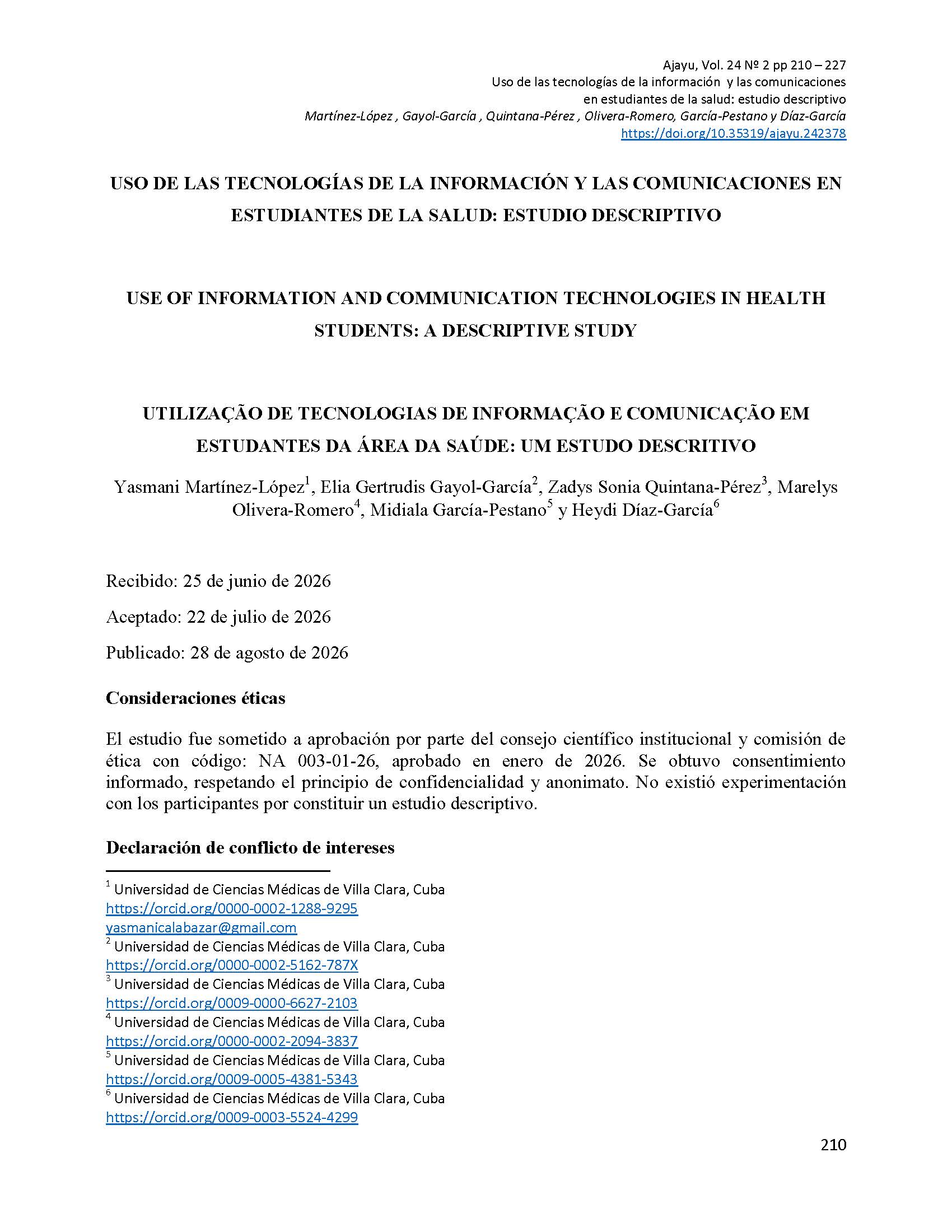 Uso de las tecnologías de la información y las comunicaciones en estudiantes de la salud: estudio descriptivo 