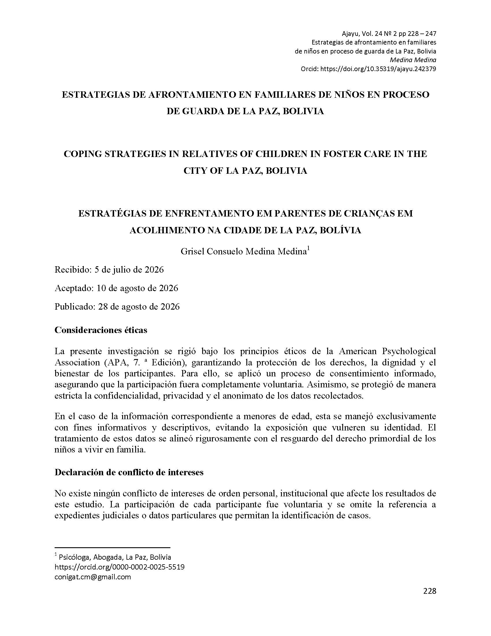 Estrategias de afrontamiento en familiares de niños en proceso de guarda de La Paz, Bolivia 