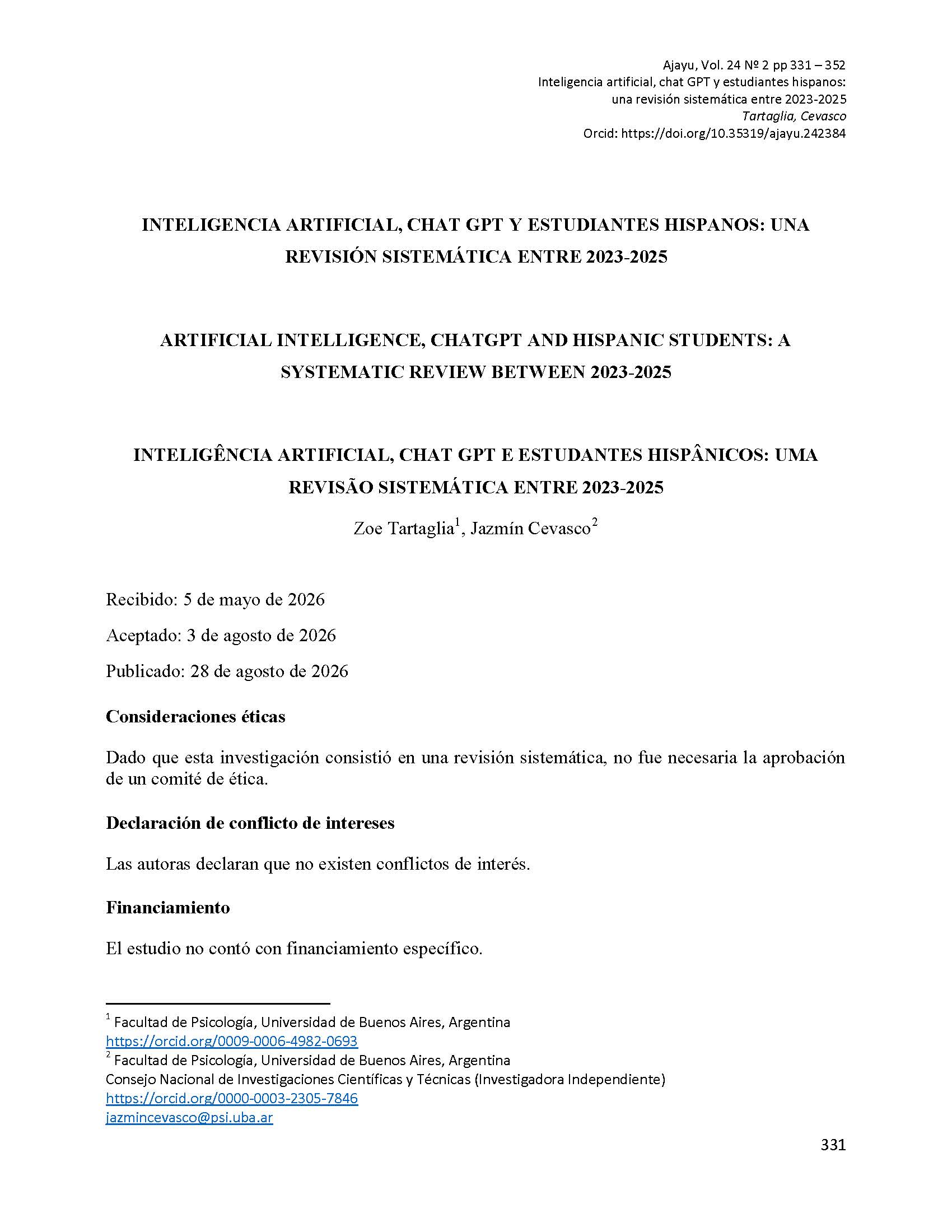 Inteligencia artificial, chat GPT y estudiantes hispanos: una revisión sistemática entre 2023-2025