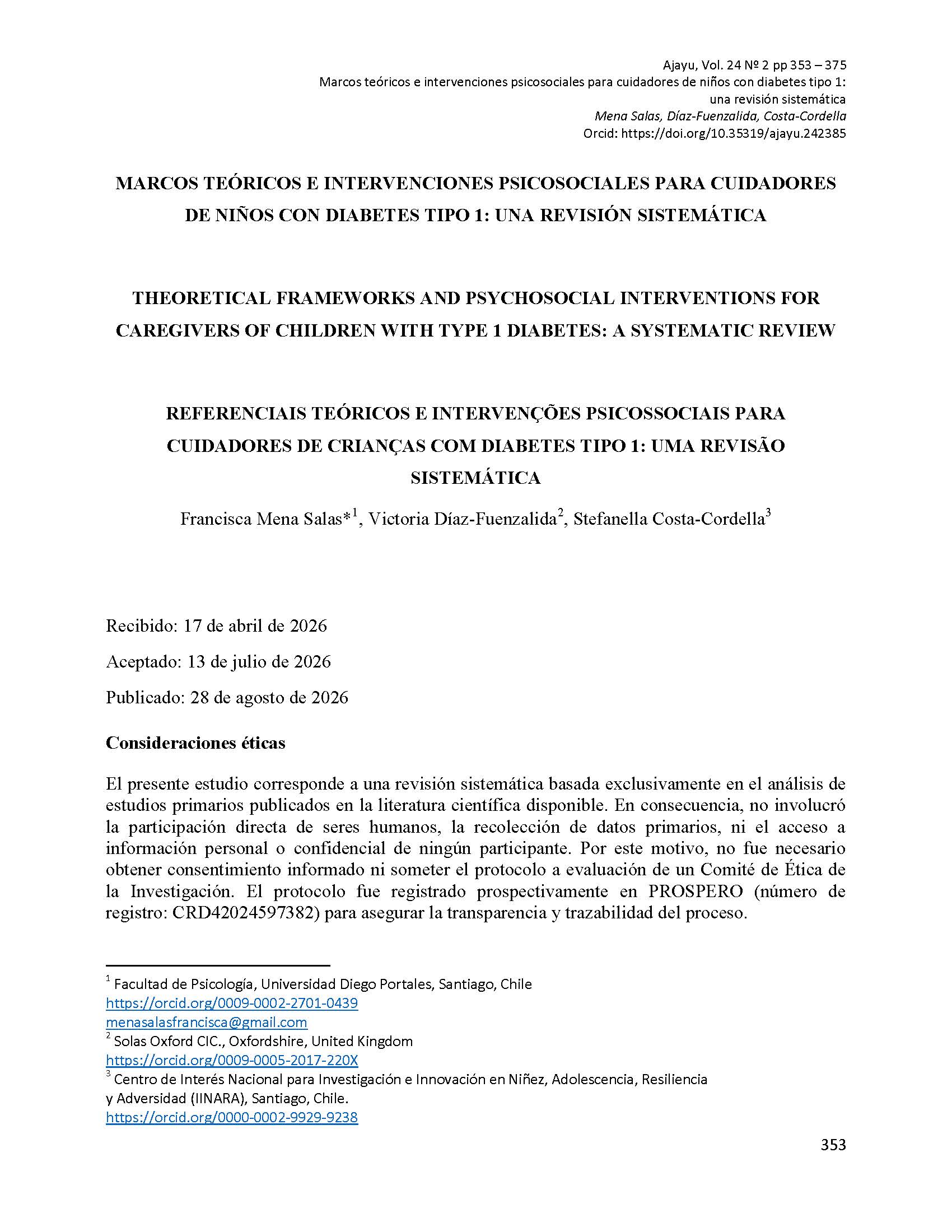 Marcos teóricos e intervenciones psicosociales para cuidadores de niños con diabetes tipo 1: una revisión sistemática