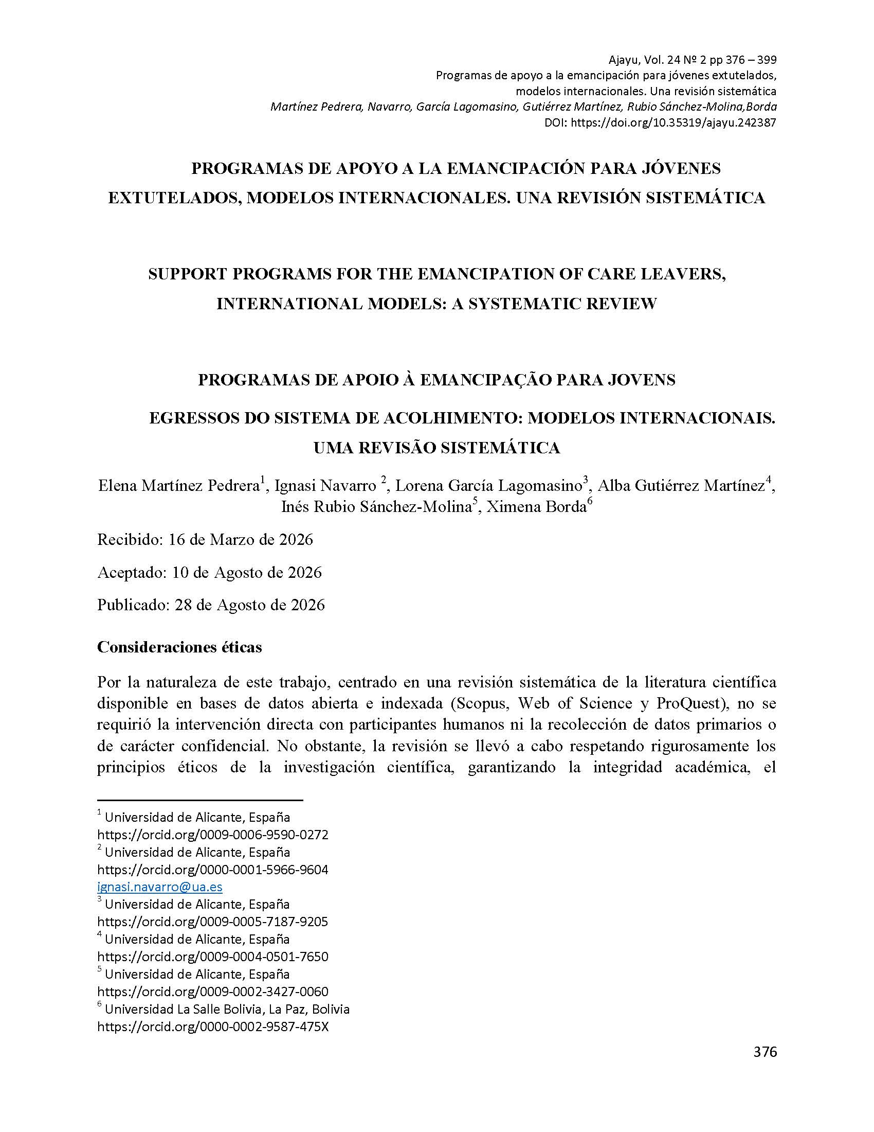 Programas de apoyo a la emancipación para jóvenes extutelados, modelos internacionales. una revisión sistemática